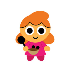 Obraz premium Cartoon girl baking cookies with cheerful expression in cute vector style Vector illustration