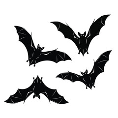 Naklejka premium Four black silhouette bats flying in different positions against a white background.