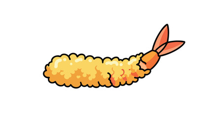 Fototapeta premium Delightful tempura shrimp illustration showcasing the golden crispy batter and vibrant orange tail on a clean white background