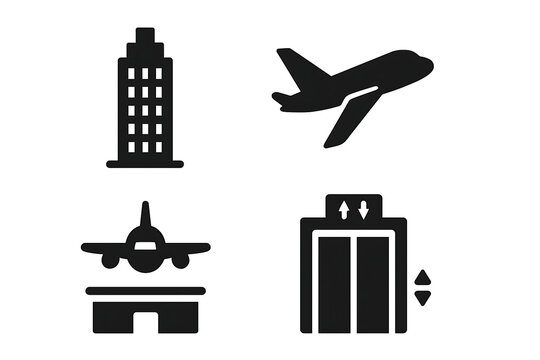 Luxury icon collection. higher building, biman, airport,lift.
