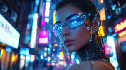 Cyberpunk woman in futuristic city