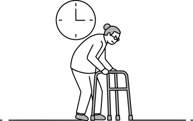 Elderly woman with walker time passing