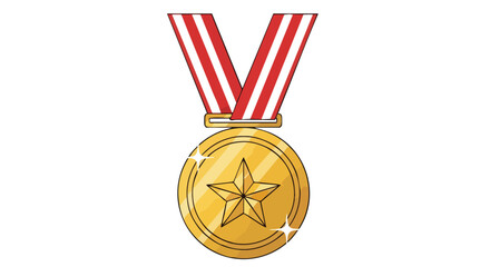 Illustration of a symbolic shiny golden medal with a star and striped ribbon representing achievement and recognition