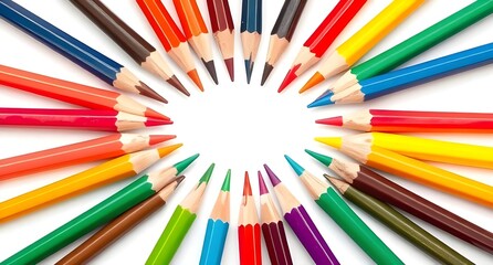 Fototapeta premium color pencils make circle pattern on white background