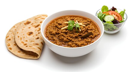Authentic Pakistani Indian Mince Meat Keema Curry with Chapati Food Dish
