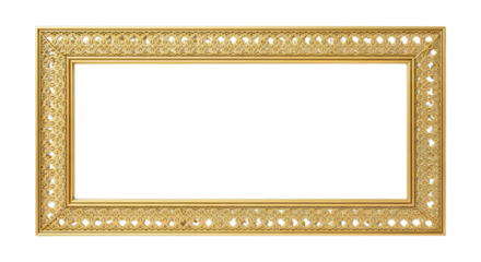 Ornate Decorative Gold Rectangular Picture Frame Isolated on White, Elegant Design for Artwork, Portraits, and Photography Displays