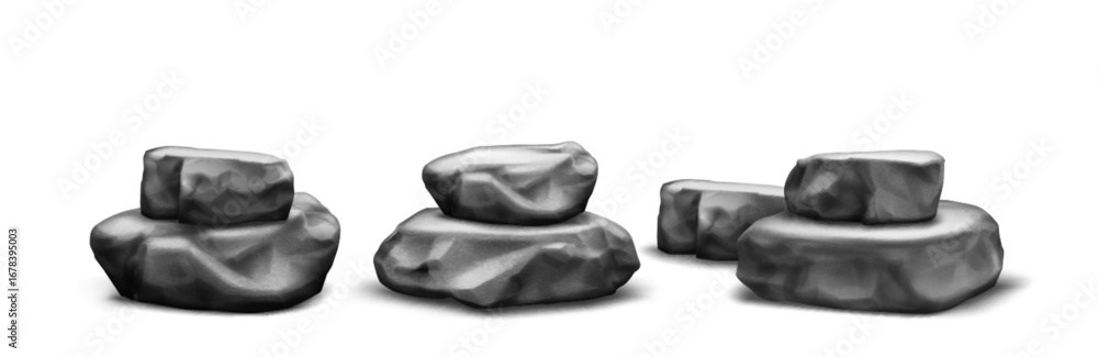 Poster black stone podium rock formations with layered structures and smooth polished surfaces for displays