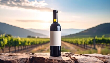 Fototapeta premium red wine bottle and vineyard