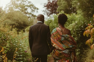 African wedding day couple walking plant adult.
