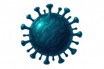 Glowing blue virus cell propagating infectious disease, revealing microscopic pathogen structure against transparent backdrop