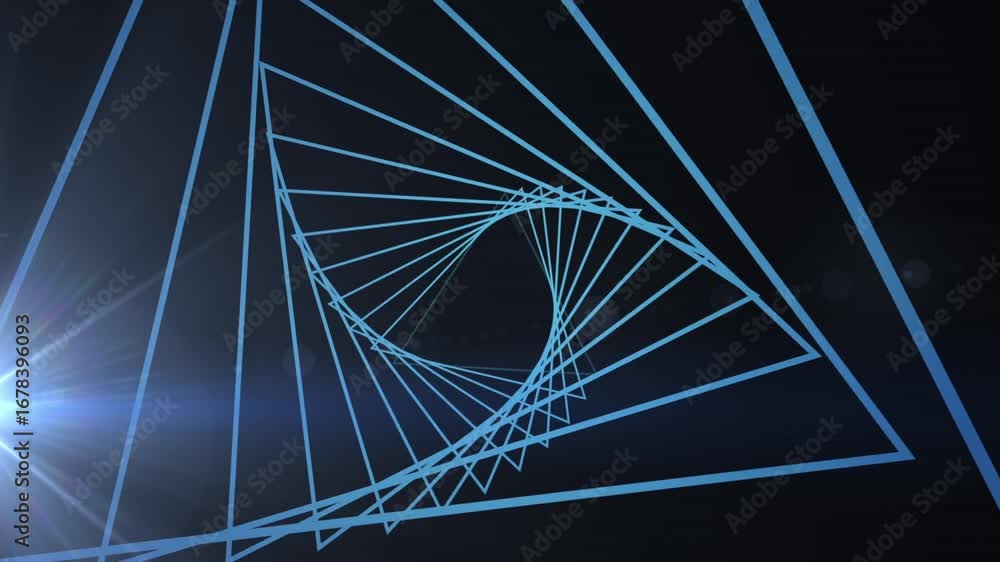 Aufkleber animation of abstract triangular shape in seamless pattern over light spot against black background