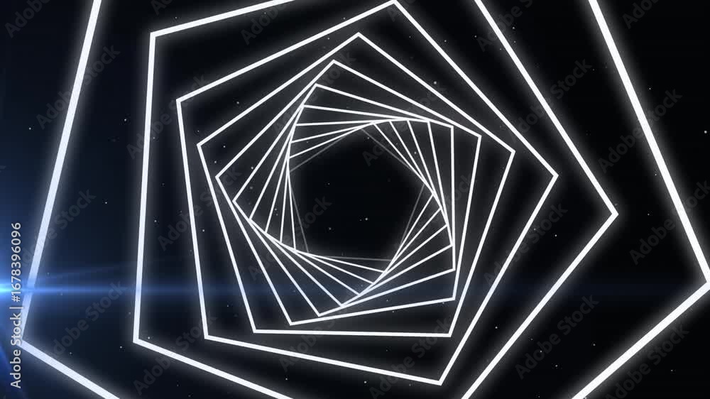 Poster animation of abstract hexagonal shape in seamless pattern over light spot against black background