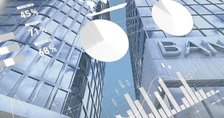 Animation of statistical data processing against tall buildings - Powered by Adobe