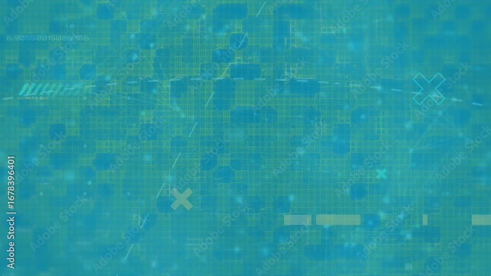 Aufkleber animation of light spots and data processing on blue background