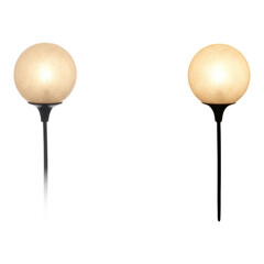 Two glowing spherical lamps on dark stems isolated on transparent background