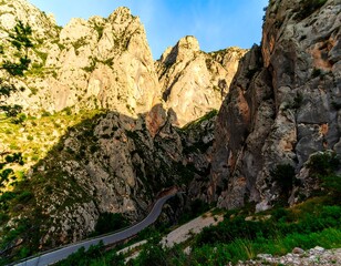 Mountain road winding through canyon