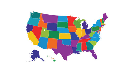 Vibrant mosaic map of the United States illustrating its diverse regions and states, a visual representation of national unity and geographic variety