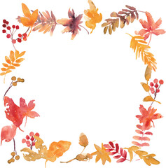 水彩。水彩画タッチで描いた秋の木の葉ベクターイラスト。秋の落ち葉と木の実セット。Watercolor. Vector illustration of autumn leaves painted with a watercolor-like touch. Set of autumn fallen leaves and berries.