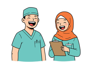 Obraz premium Smiling Medical Professionals Nurse and Doctor Illustration