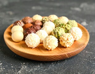 Assorted Chocolate Truffles on Wooden Plate
