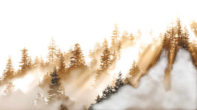 Forest with bear silhouette, isolated on transparent background