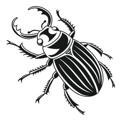 Stylized Stag Beetle Illustration with Bold Black and White Design Featuring Prominent Mandibles and Intricate Leg Details
