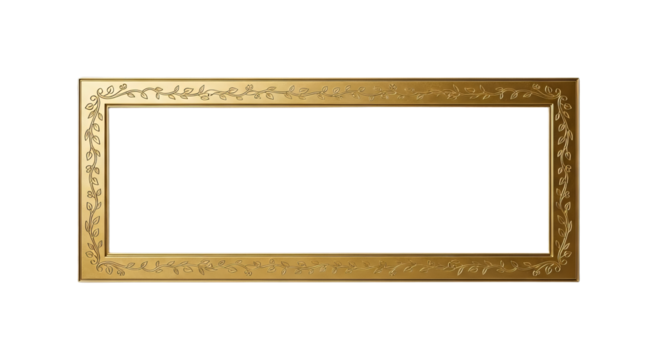 Elegant panoramic gold picture frame with intricate ornate leaf details, isolated on a clean white background for a versatile design mix