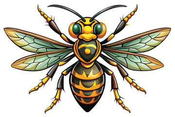 Stylized Cartoon Wasp Illustration Detailed Wings and Body Design Striking Yellow and Black Color Scheme
