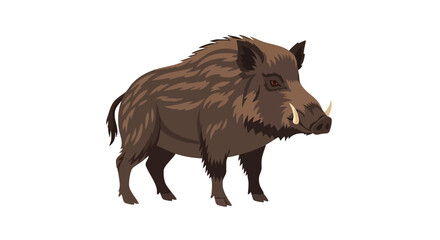 Fototapeta premium Detailed vector image showcasing a wild boar with prominent tusks and a bristly coat highlighting its robust physique and untamed nature isolated on