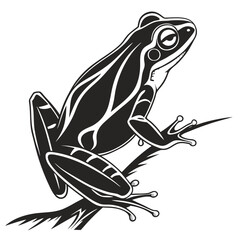 Monochrome Illustration of a Frog Resting on a Branch Depicting Wildlife in a Stylized and Graphic Way