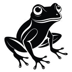 Monochrome Silhouette of a Cartoon Frog with Prominent Eyes and Delicate Toes Against a Pure White Background