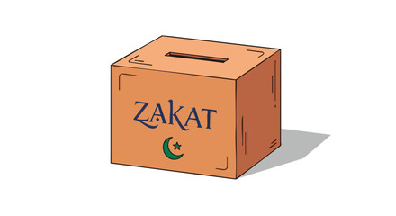 Charitable giving through Zakat box symbolizing Islamic almsgiving and community support, with concept of contributing to others