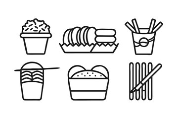 Illustration of a cupcake, macarons, chopsticks and ice cream