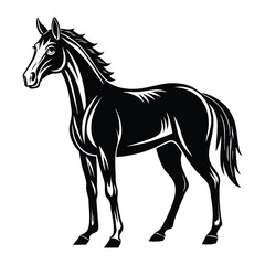 Majestic Black Stallion Illustration Detailed Silhouette of a Powerful Horse Standing Proudly Emblem of Strength and Beauty