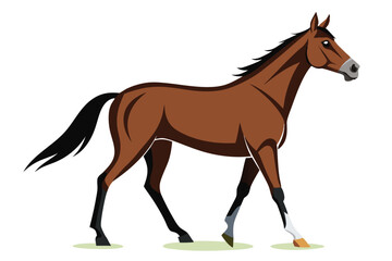 Obraz premium Elegant Brown Horse Trotting Calmly Across a Green Field, Expressing Freedom and Grace in a Peaceful Scene