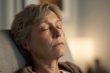 x-default Close-up of a Senior Woman Sleeping Peacefully in a Chair