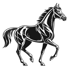Elegant Black and White Horse Illustration A Striking Depiction of Strength Grace and Equine Beauty in Motion