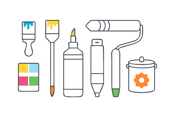 Vector art of set of painting and decorating tools icons
