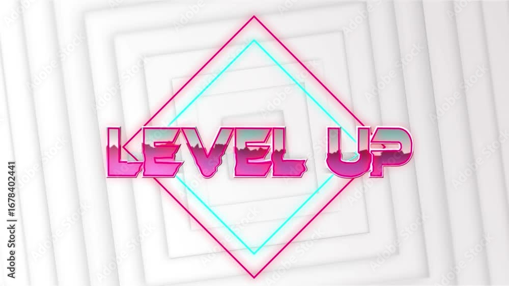 Aufkleber animation of level up text over shapes
