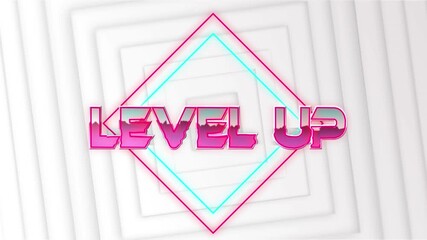 Animation of level up text over shapes - Powered by Adobe