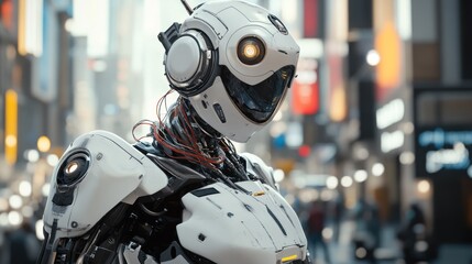 Futuristic robot in urban setting
