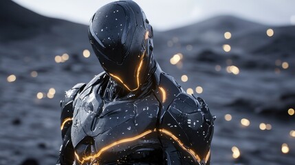 Dark futuristic robot figure