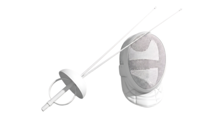 Elegant fencing foil and protective mask set symbolizing sport competition and athletic prowess isolated on transparent background