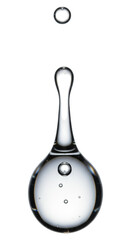 Clear liquid droplet forming a crown shape isolated on transparent background