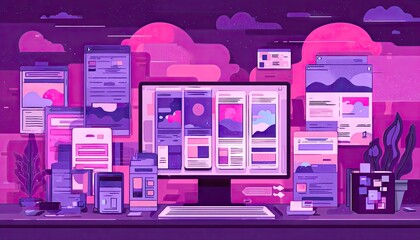 Desktop with Multiple Screens in a Creative Office