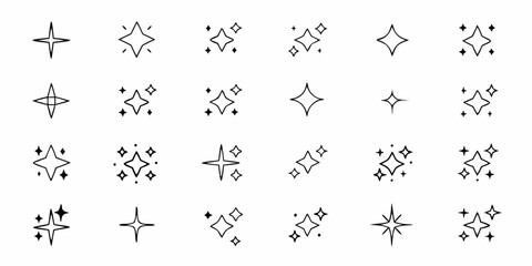 Collection of simple hand drawn star sparkle icons