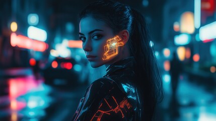 Woman with futuristic face technology