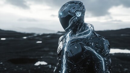 Futuristic dark robot figure