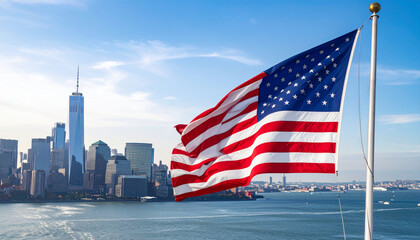 chicago skyline with american flag