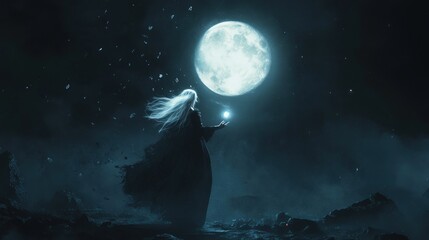 Silhouette of woman under full moon